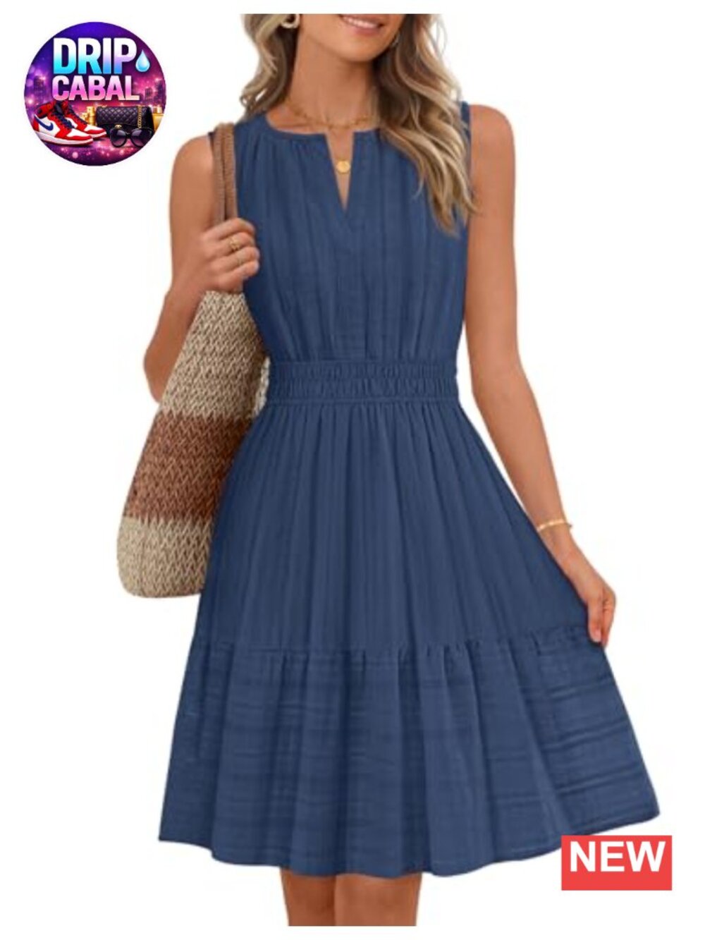 Sleeveless V-Neck A-Line Ruffle Hem Mini Sundress with Pockets